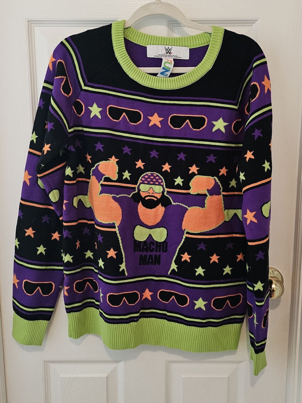 WWE Macho Man Crewneck Sweater - Black/Purple/Neon Green/Neon Orange